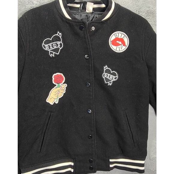 H&M Divided Womens Bomber Varsity Goth Rock Size 12 Button Down Jacket - Picture 5 of 10